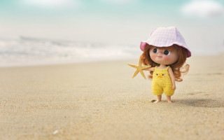 Doll beach starfish hat summer - pop surrealism free wallpaper