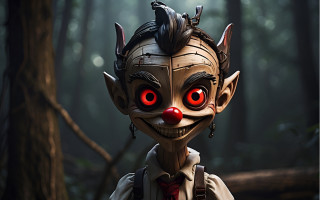 Creepy doll red eyes forest - a forest setting free wallpaper