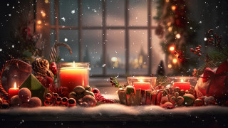 Christmas candles decorations snowfall 3d - a christmas scene free wallpaper