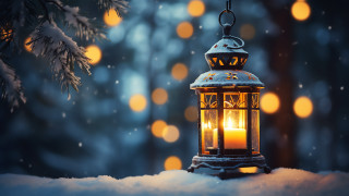 Snowy lantern pine night moon - a lantern free wallpaper for desktop