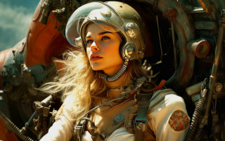 Woman helmet uniform cockpit space - dieselpunk free wallpaper