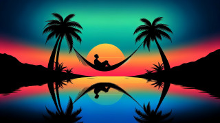 Tropical island hammock sunset reflection - a hammock free wallpaper