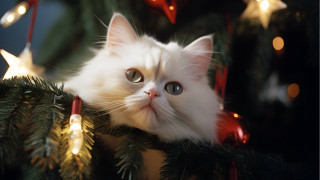White cat christmas tree lights - ornamental free wallpaper