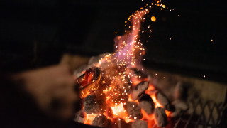 Fire bright lights rocks person - side and a person free wallpaper