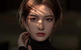 Woman black turtleneck pose photorealistic - shaded free wallpaper
