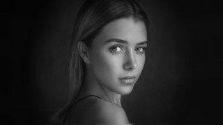 Woman ponytail blackbackground photorealistic grayscale - photorealistic portrait free wallpaper