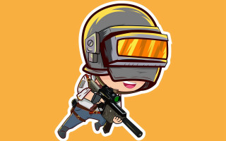 Cartoon girl helmet gun yellow - sticker free wallpaper