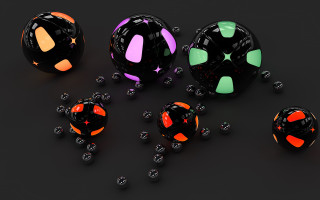 Colorful balls varied shapes glowing - image free wallpaper