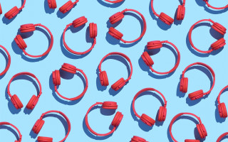 Red headphones blue background pattern - anna findlay free wallpaper
