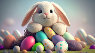 Bunny eggs grass blue sky - a bunny free wallpaper