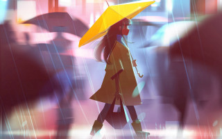 Woman rain umbrella man reflection - her hand and a man free wallpaper for desktop