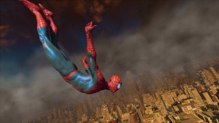 Man spider suit flying city - the air over a city free wallpaper