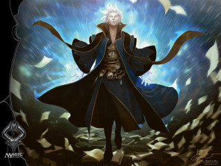 Man blue coat white hair - a black cape free wallpaper