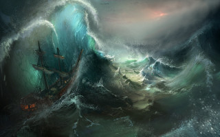 Ship wave ocean fantasy matte - rough free wallpaper