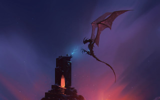 Dragon tower fantasy night mountains - andreas rocha free wallpaper