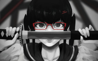 Woman glasses katana serious school - glasses holding free wallpaper