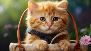 Cat basket flower blurry daisy - mouth free wallpaper