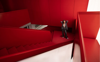 Red man stairs cubist arthouse - arthouse free wallpaper