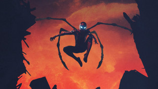 Spiderman flying city night red - a spider man free wallpaper