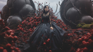 Woman black dress berry field - a black dress free wallpaper