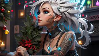 Woman tattoo christmas wreath cyberpunk - stanley artgerm lau free wallpaper