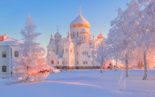 White golden dome snowy field - a large white building free wallpaper