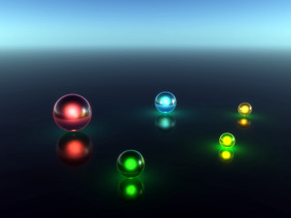 Colored balls black surface blue - volumetric free wallpaper