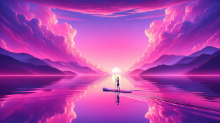 Surfer sunset water pink sky - affinity photo free wallpaper