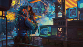 Cyberpunk room monitors clock library - sci fi free wallpaper