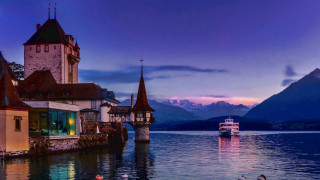 Boat castle mountains dusk magic - dusk free wallpaper for desktop