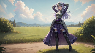 Woman purple dress field horizon - artgerm free wallpaper