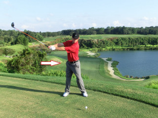 Golf man swing lake precisionism - dynamic camera angle free wallpaper