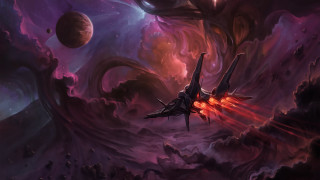 Space ship purple sky planets - its tail free wallpaper