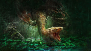 Dragon forest pond fantasy art - sharp tooth free wallpaper