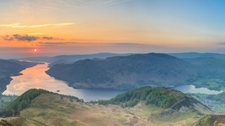 Sunset mountain lake hills cloudy - a few hill free wallpaper