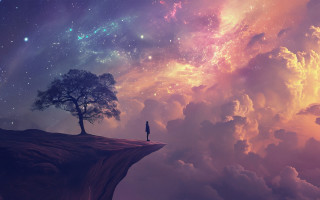 Lone person cliff tree stars - star above free wallpaper