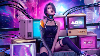 Cyberpunk woman neon tvs hologram - cyberpunk style free wallpaper