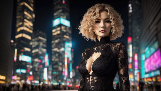 Woman black dress cityscape night - a cityscape in the background free wallpaper