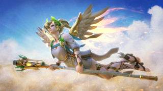 Woman wings sword clouds sky - global free wallpaper for desktop