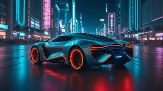 Futuristic car city night neon 9 - retrofuturism free wallpaper