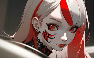 Red haired red eyed gothic - a black collar free wallpaper