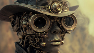 Steampunk man clock gears afarifuturism - a hat and glasses free wallpaper