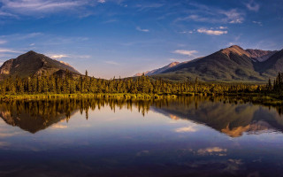 Lake mountains trees sky reflection 2 - bob thompson free wallpaper
