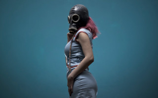 Gas mask dress cigarette elsa - against a blue background free wallpaper