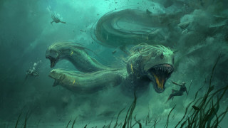 Long necked creature underwater fantasy - a large mouth free wallpaper
