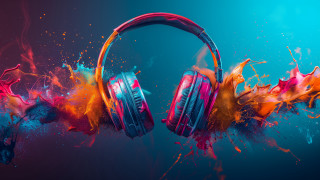 Headphones colorful paint splatters blue - a pair of headphones free wallpaper