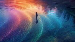 Rainbow sky reflection beach portrait - affinity photo free wallpaper