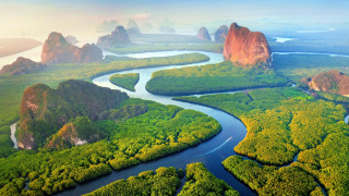 Lush green forest river mountains 3 - cui bai free wallpaper for desktop