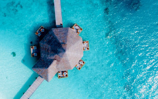 Small hut pier ocean astronaut - ocean free wallpaper for desktop