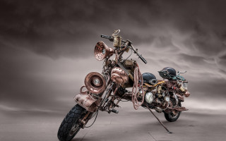 Motorcycle engine surrealist cloudscape dieselpunk - a large engine free wallpaper